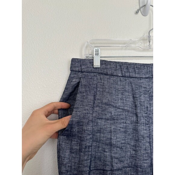 Theory Women's Thaniel Tierra Wash Linen Blend Ankle Trousers Blue Elastic Sz 10 - Picture 3 of 8